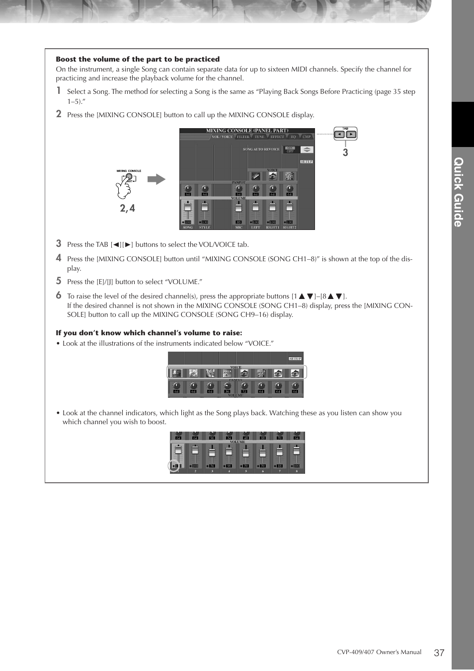 Quic k guide | Yamaha CVP-409 User Manual | Page 37 / 226