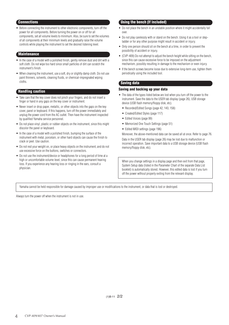 Yamaha CVP-409 User Manual | Page 4 / 226
