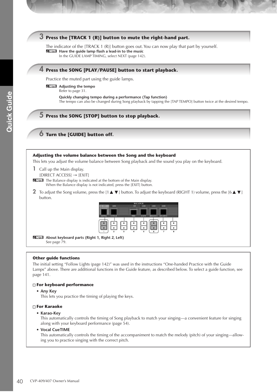 Quic k guide | Yamaha CVP-409 User Manual | Page 40 / 226