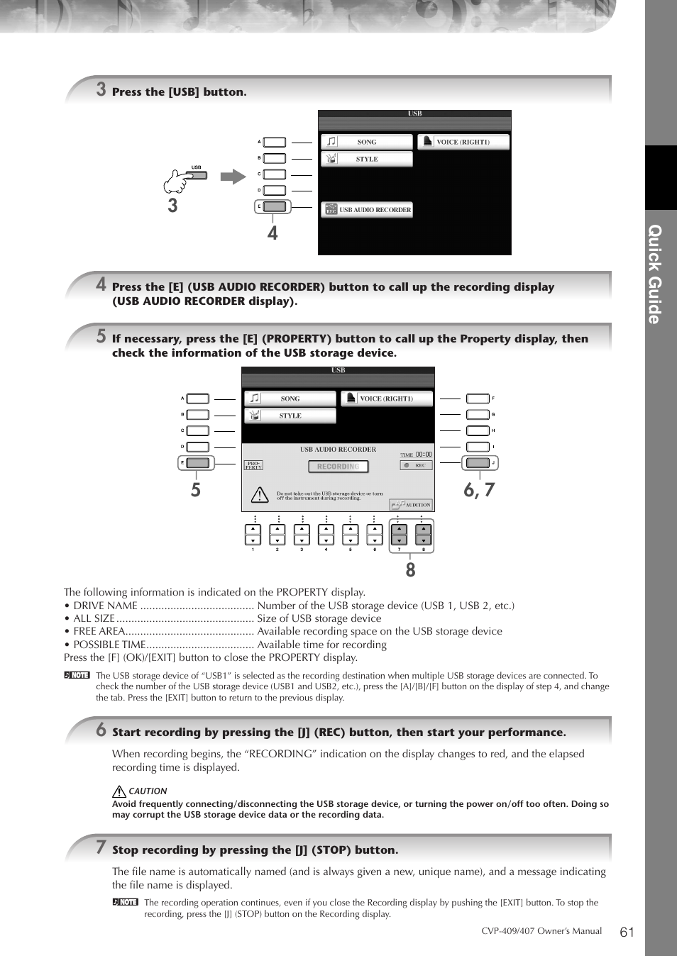Quic k guide | Yamaha CVP-409 User Manual | Page 61 / 226
