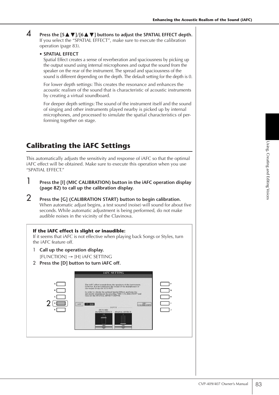 Calibrating the iafc settings | Yamaha CVP-409 User Manual | Page 83 / 226