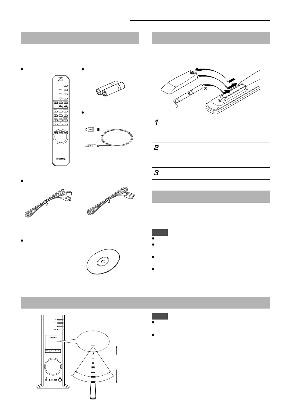 Getting started, Unpacking, Battery installation | Battery replacement, Remote control operation range | Yamaha RP-U200 User Manual | Page 40 / 57