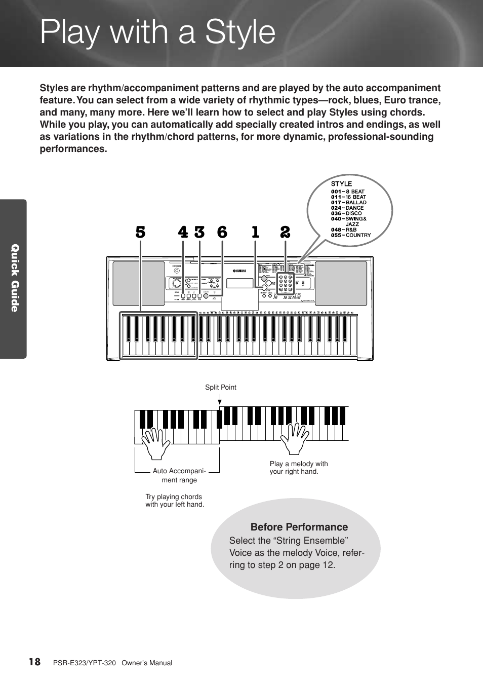 Play with a style | Yamaha YPT-320  EN User Manual | Page 18 / 80