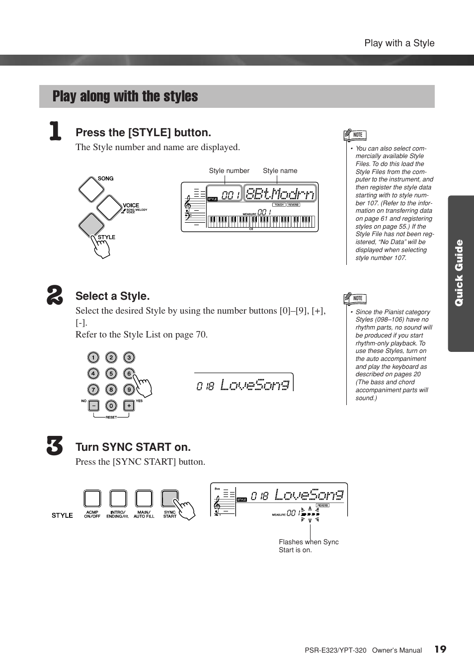 Play along with the styles, 8btmodrn, Lovesong | Yamaha YPT-320  EN User Manual | Page 19 / 80