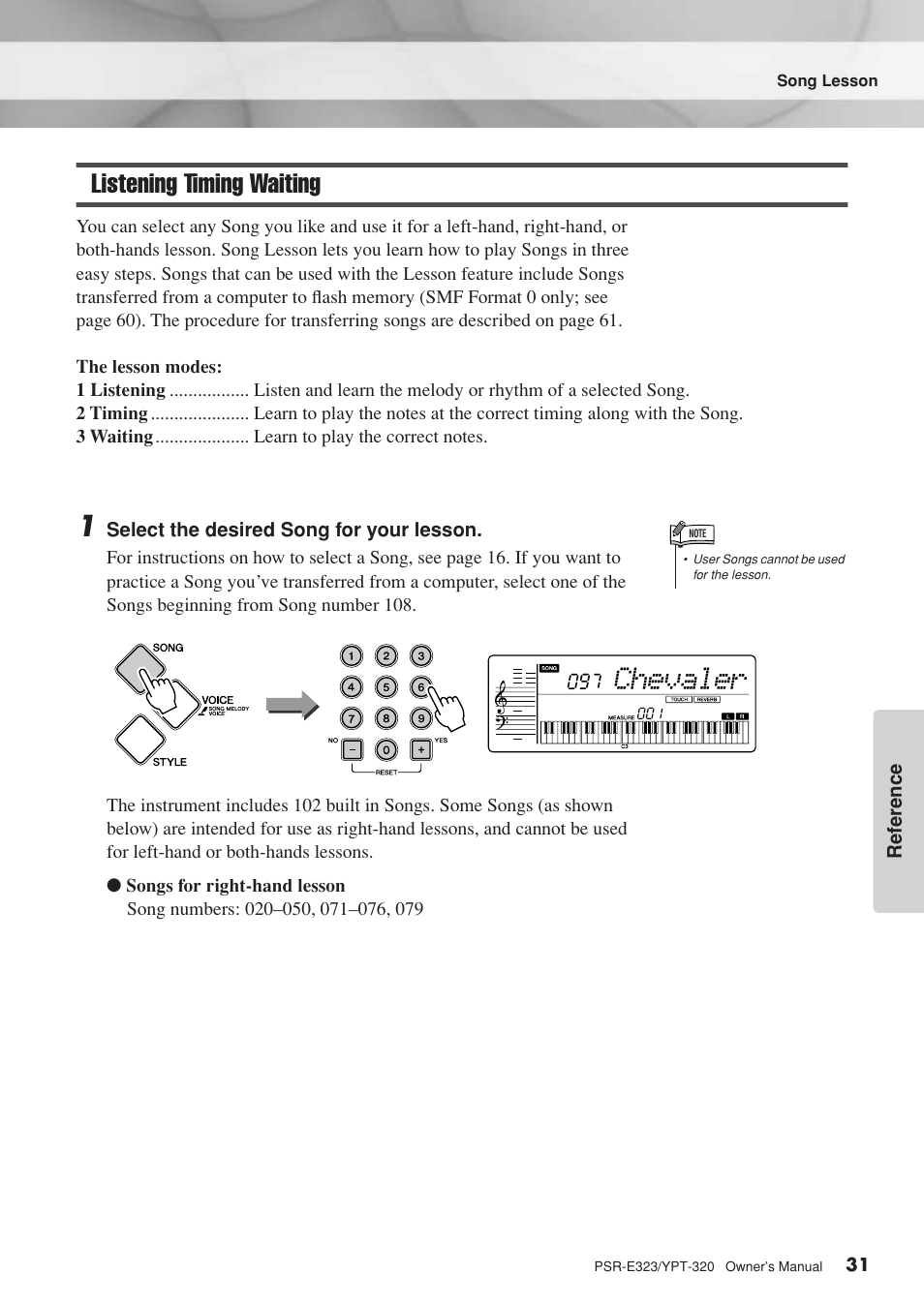 Listening timing waiting, Chevaler | Yamaha YPT-320  EN User Manual | Page 31 / 80