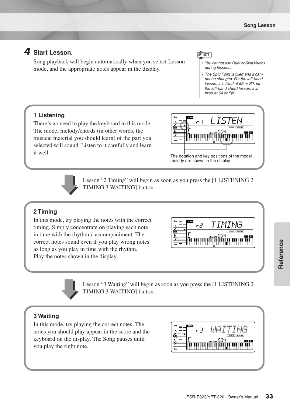 Listen, Timing, Waiting | Yamaha YPT-320  EN User Manual | Page 33 / 80