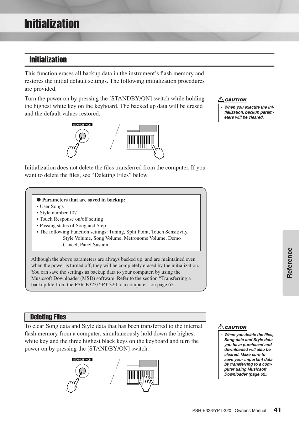 Initialization, Deleting files | Yamaha YPT-320  EN User Manual | Page 41 / 80