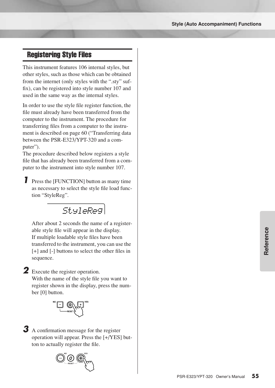 Registering style files, Stylereg | Yamaha YPT-320  EN User Manual | Page 55 / 80