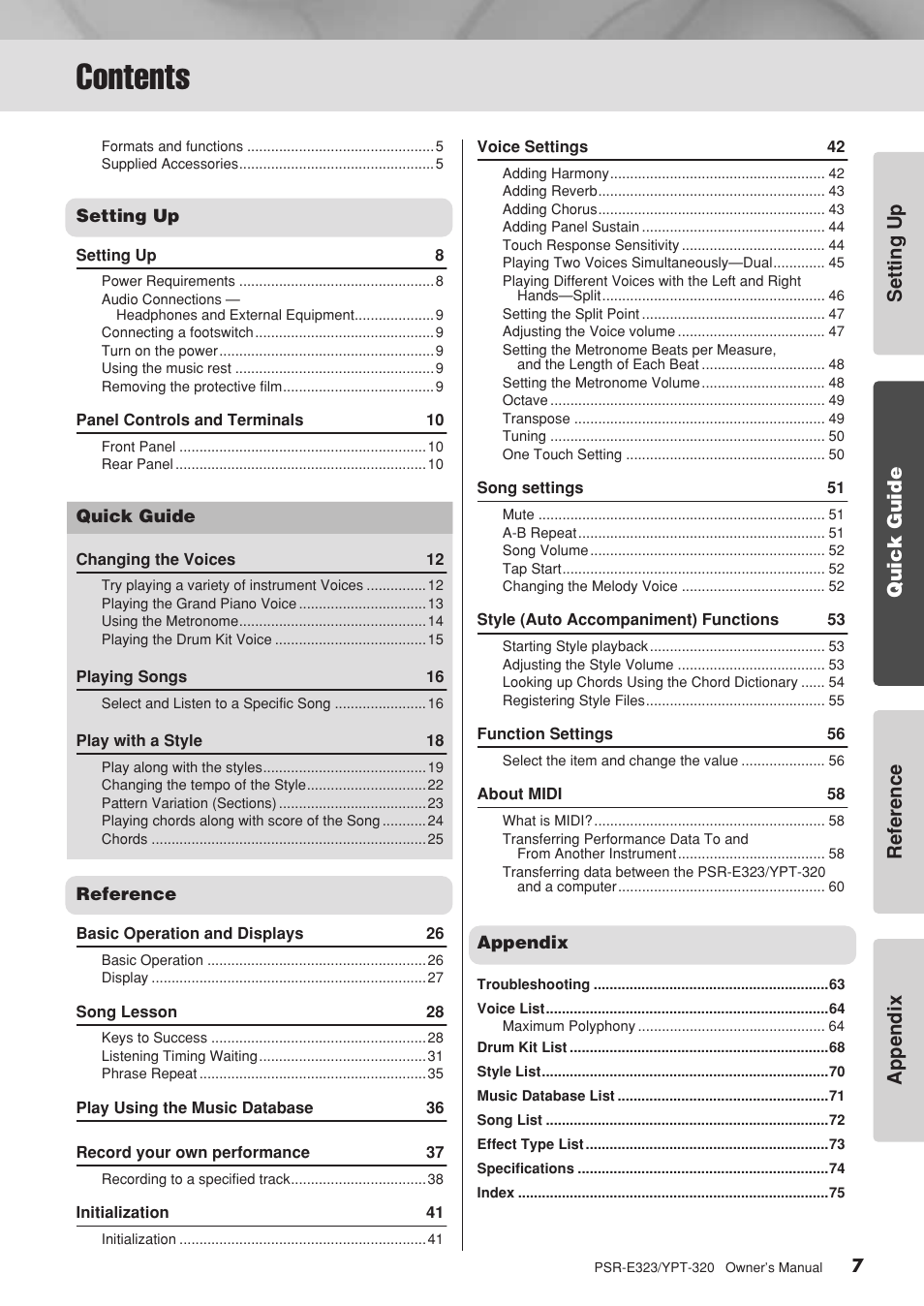 Yamaha YPT-320  EN User Manual | Page 7 / 80