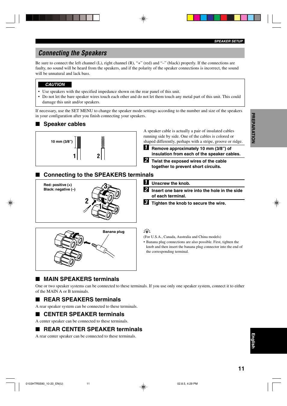Connecting the speakers | Yamaha HTR-5590 User Manual | Page 15 / 88