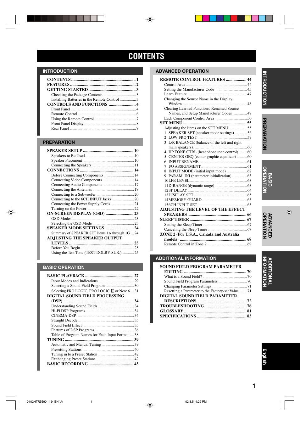 Yamaha HTR-5590 User Manual | Page 5 / 88