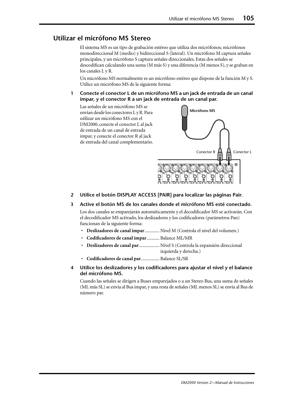 Utilizar el micrófono ms stereo | Yamaha DM 2000 User Manual | Page 105 / 410