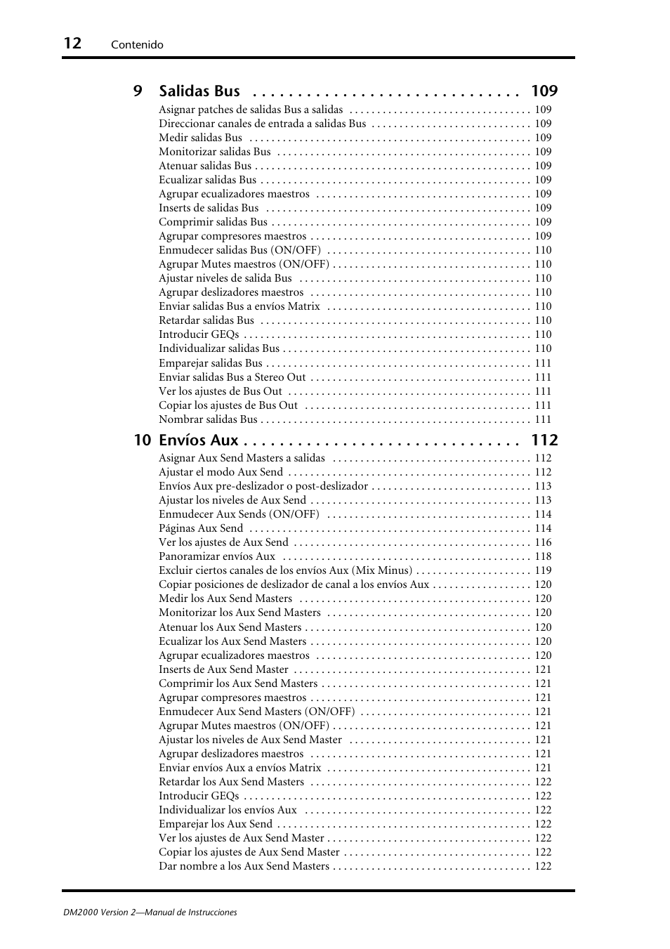 9 salidas bus, 10 envíos aux | Yamaha DM 2000 User Manual | Page 12 / 410