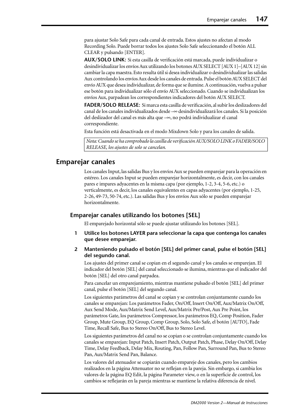 Emparejar canales | Yamaha DM 2000 User Manual | Page 147 / 410
