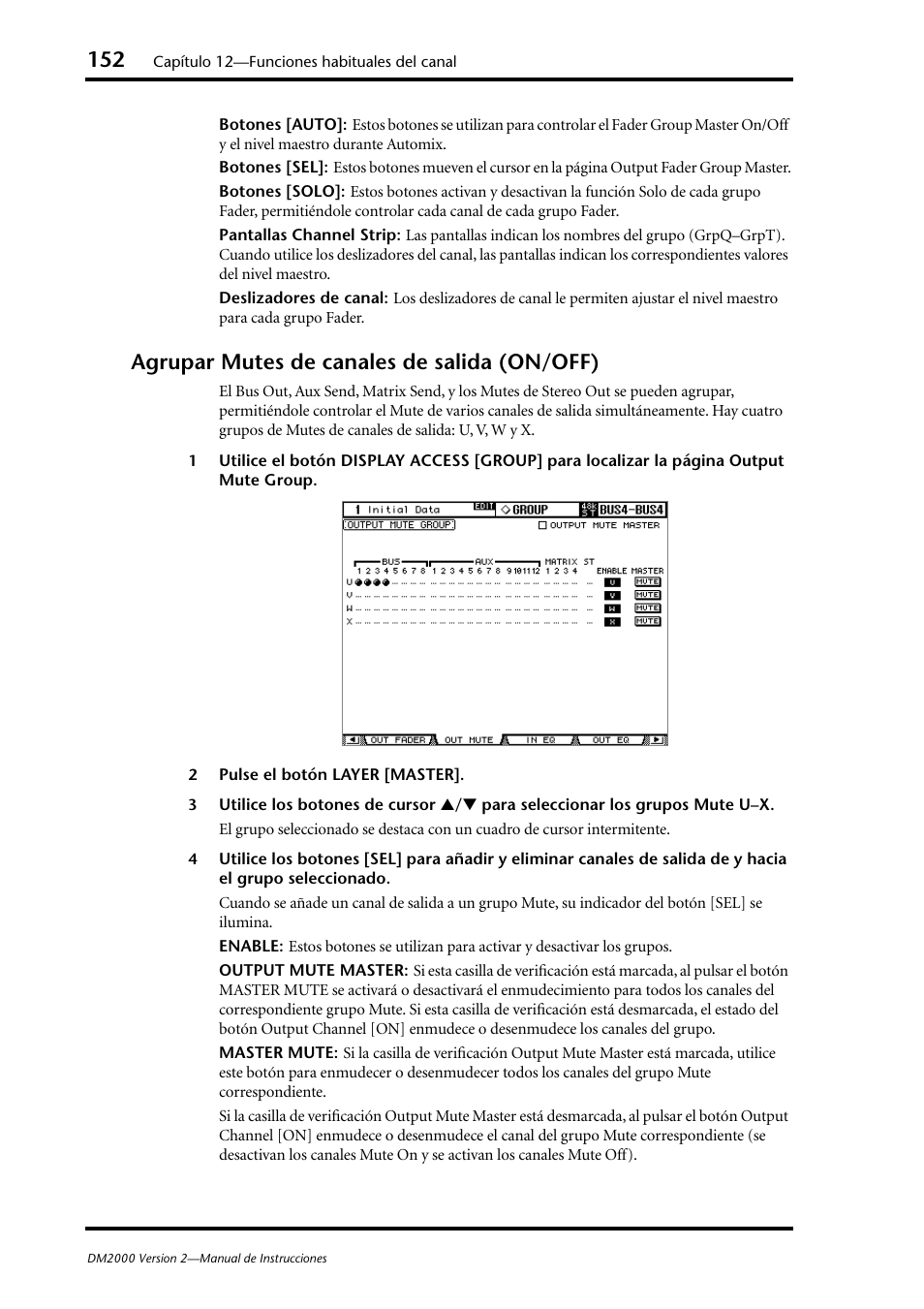 Agrupar mutes de canales de salida (on/off) | Yamaha DM 2000 User Manual | Page 152 / 410