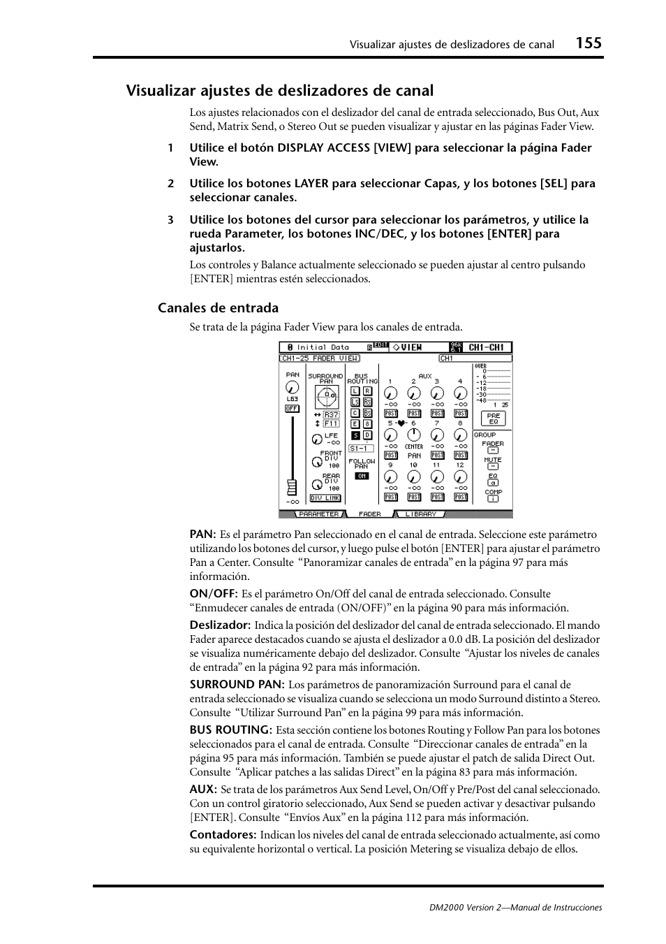 Visualizar ajustes de deslizadores de canal | Yamaha DM 2000 User Manual | Page 155 / 410