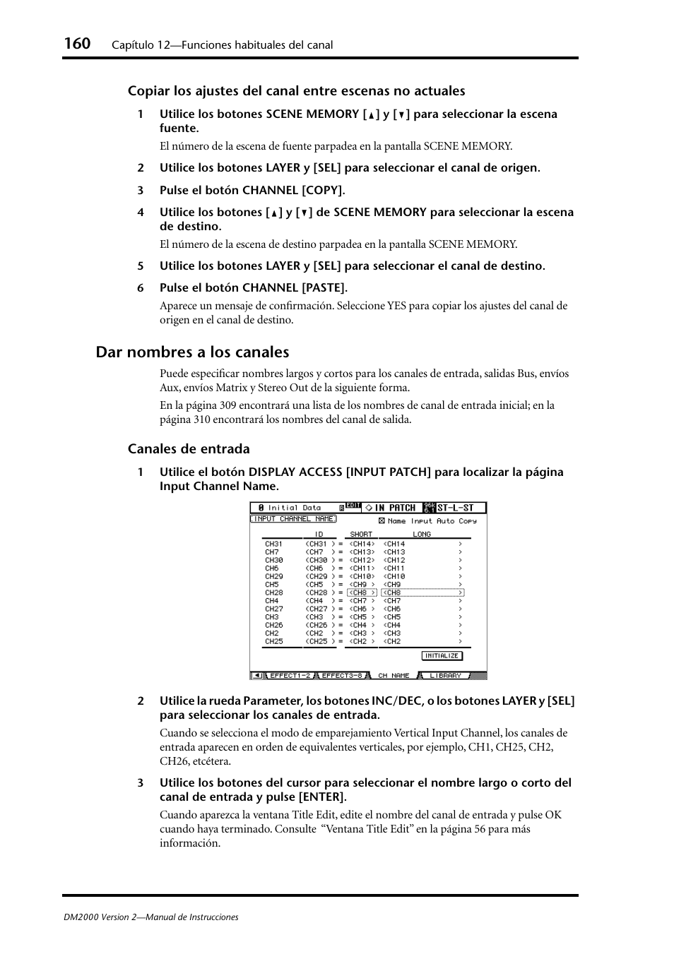 Dar nombres a los canales | Yamaha DM 2000 User Manual | Page 160 / 410