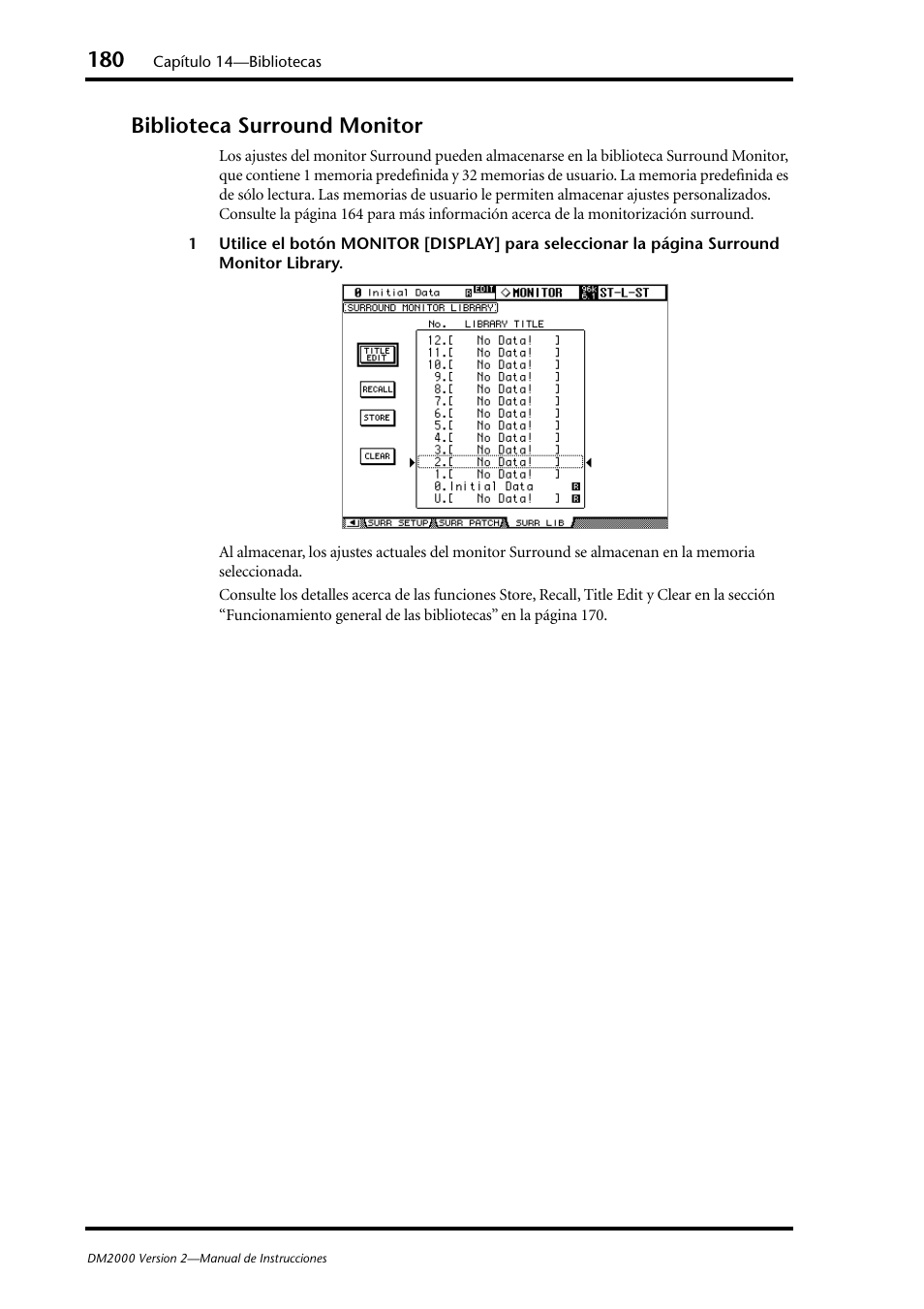 Biblioteca surround monitor | Yamaha DM 2000 User Manual | Page 180 / 410