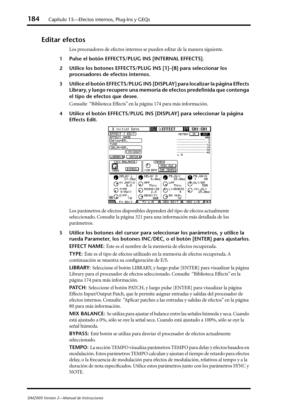 Editar efectos | Yamaha DM 2000 User Manual | Page 184 / 410