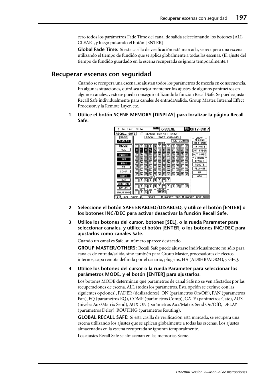 Recuperar escenas con seguridad | Yamaha DM 2000 User Manual | Page 197 / 410