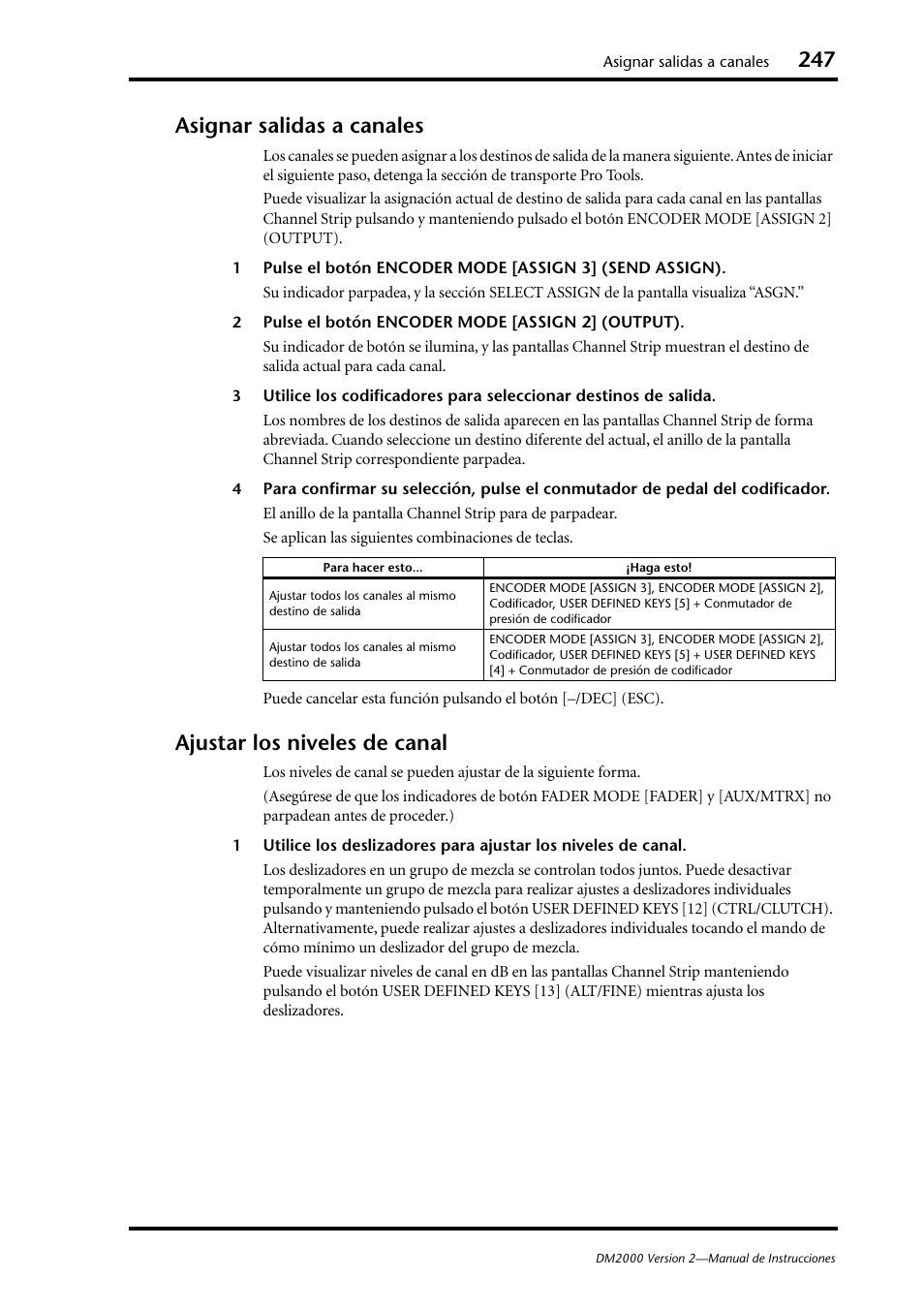 Asignar salidas a canales, Ajustar los niveles de canal | Yamaha DM 2000 User Manual | Page 247 / 410