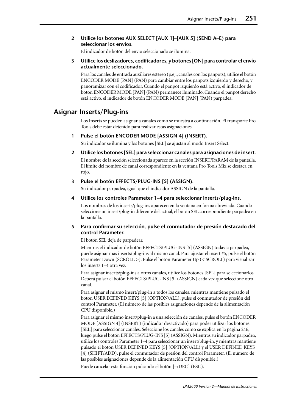 Asignar inserts/plugins, Asignar inserts/plug-ins | Yamaha DM 2000 User Manual | Page 251 / 410