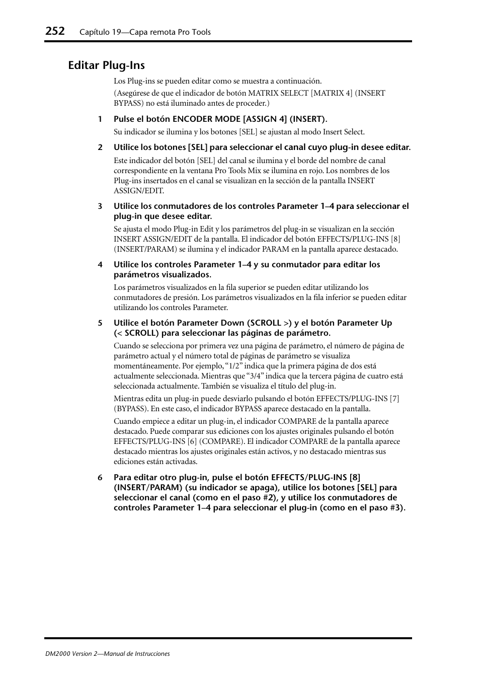 Editar plugins, Editar plug-ins | Yamaha DM 2000 User Manual | Page 252 / 410