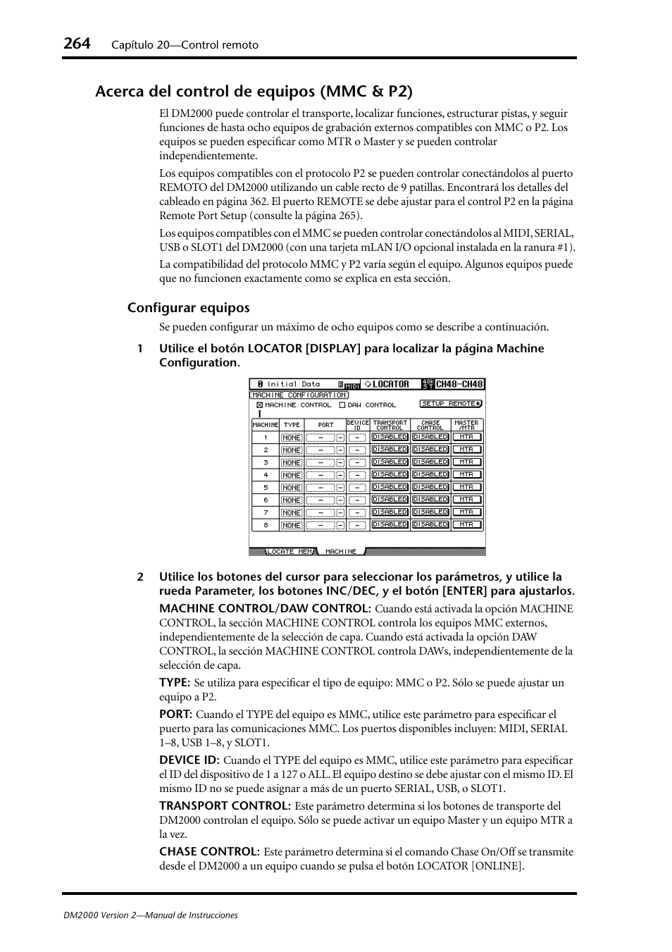 Acerca del control de equipos (mmc & p2) | Yamaha DM 2000 User Manual | Page 264 / 410