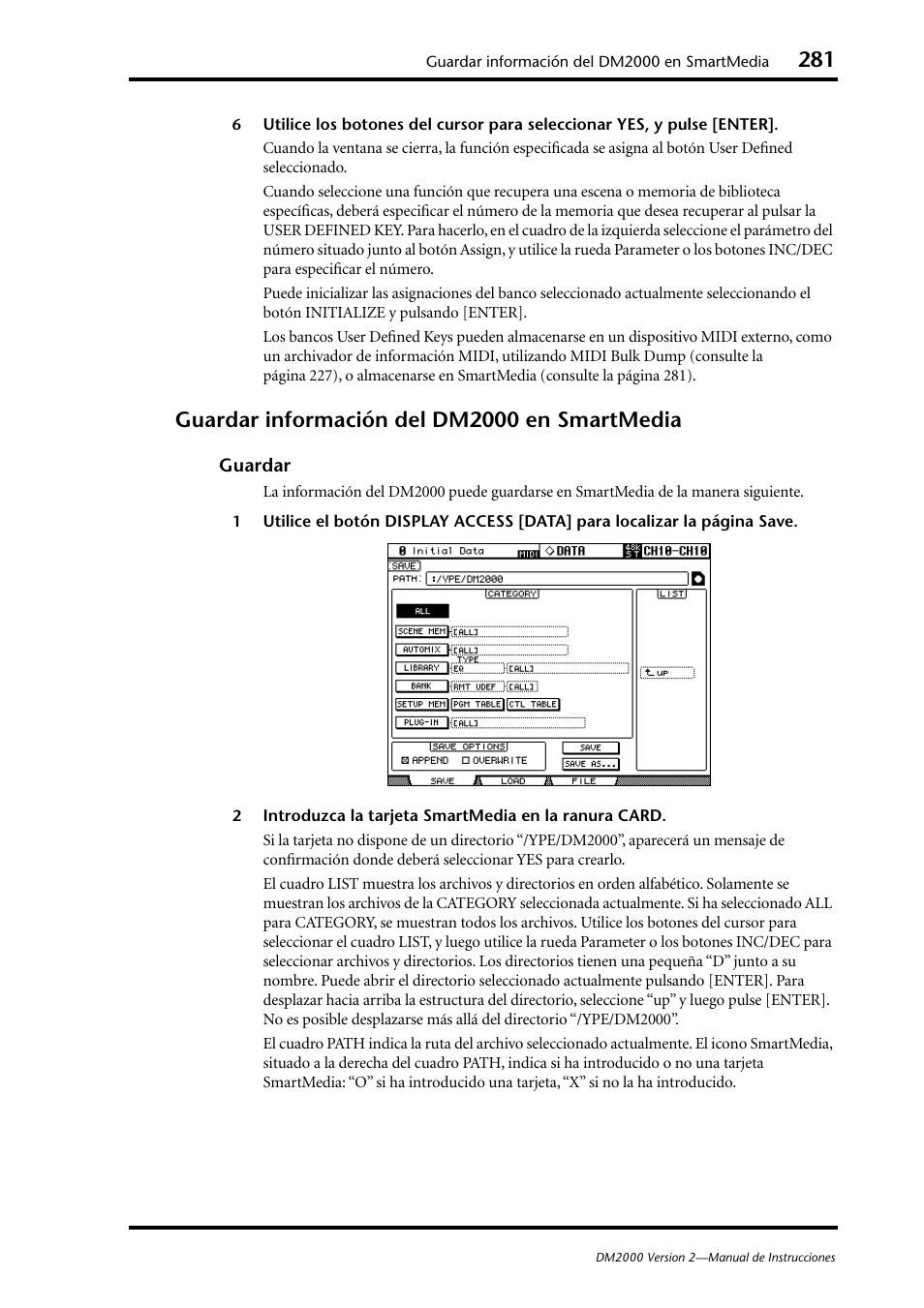 Guardar información del dm2000 en smartmedia | Yamaha DM 2000 User Manual | Page 281 / 410