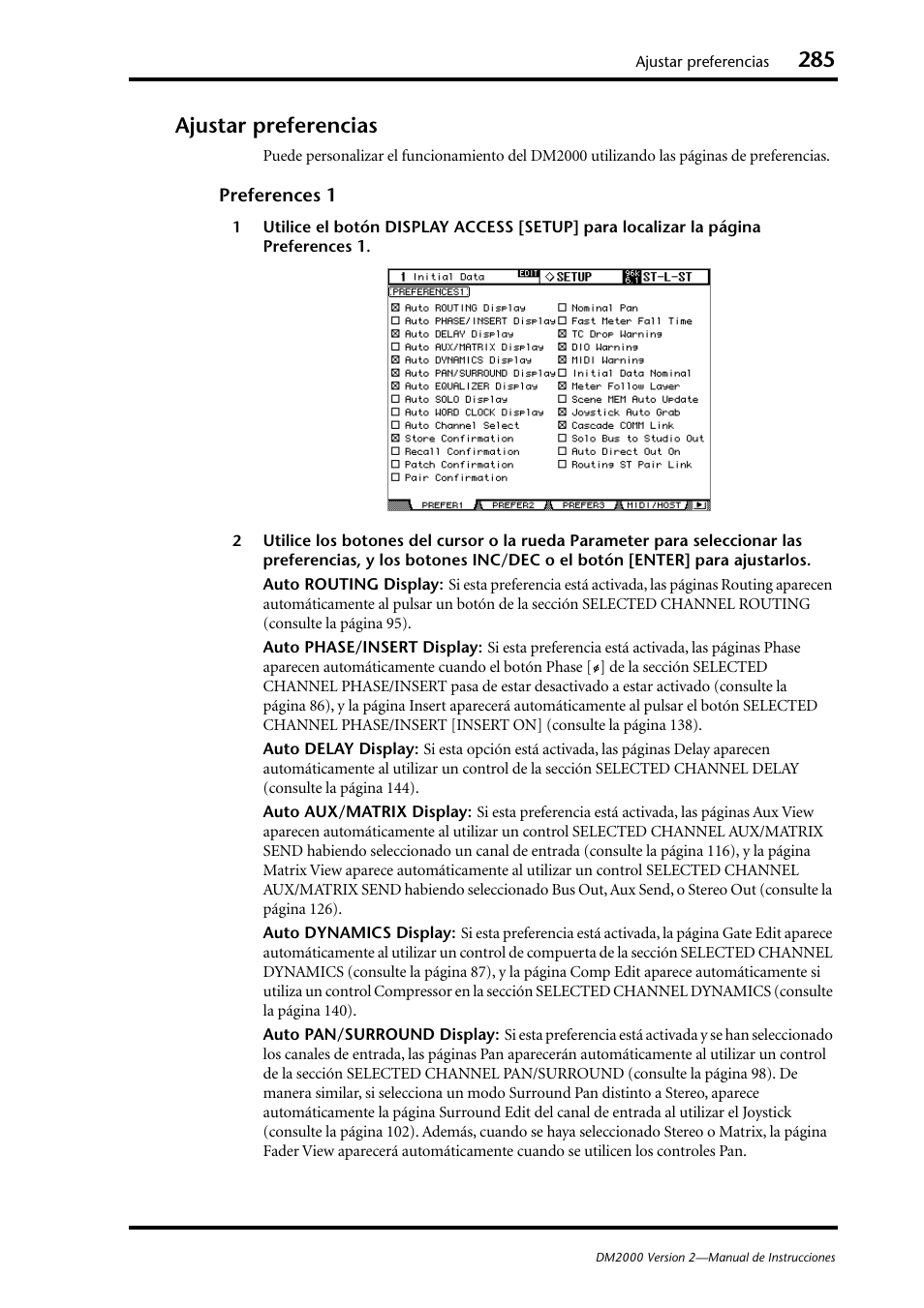 Ajustar preferencias | Yamaha DM 2000 User Manual | Page 285 / 410