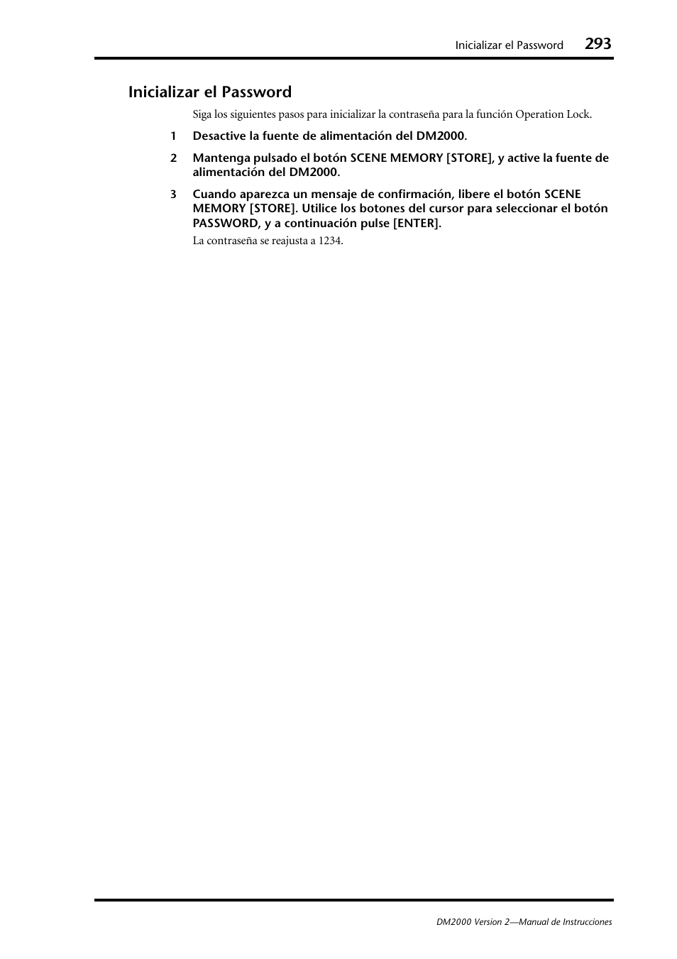 Inicializar el password | Yamaha DM 2000 User Manual | Page 293 / 410