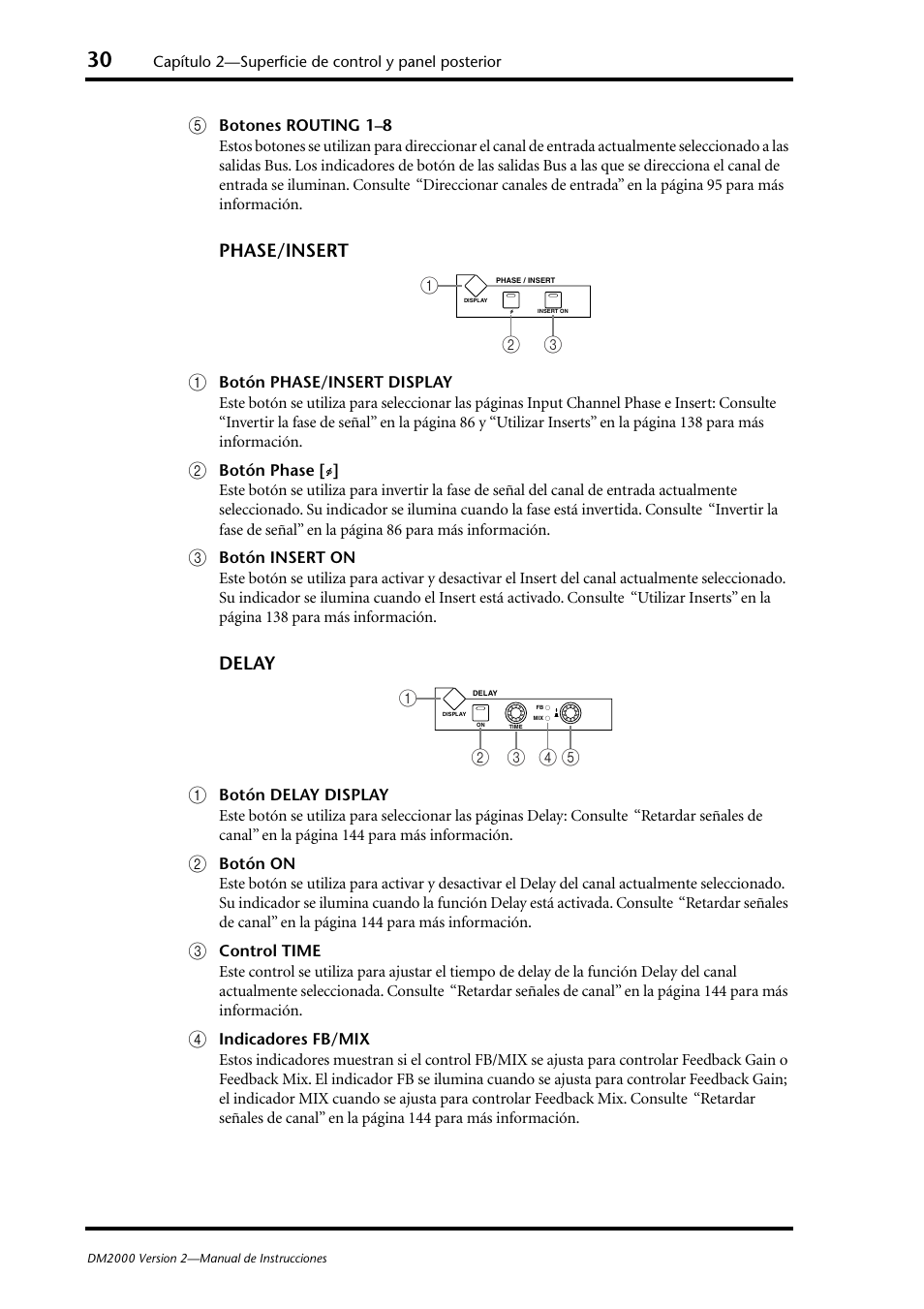 Phase/insert a, Delay a | Yamaha DM 2000 User Manual | Page 30 / 410