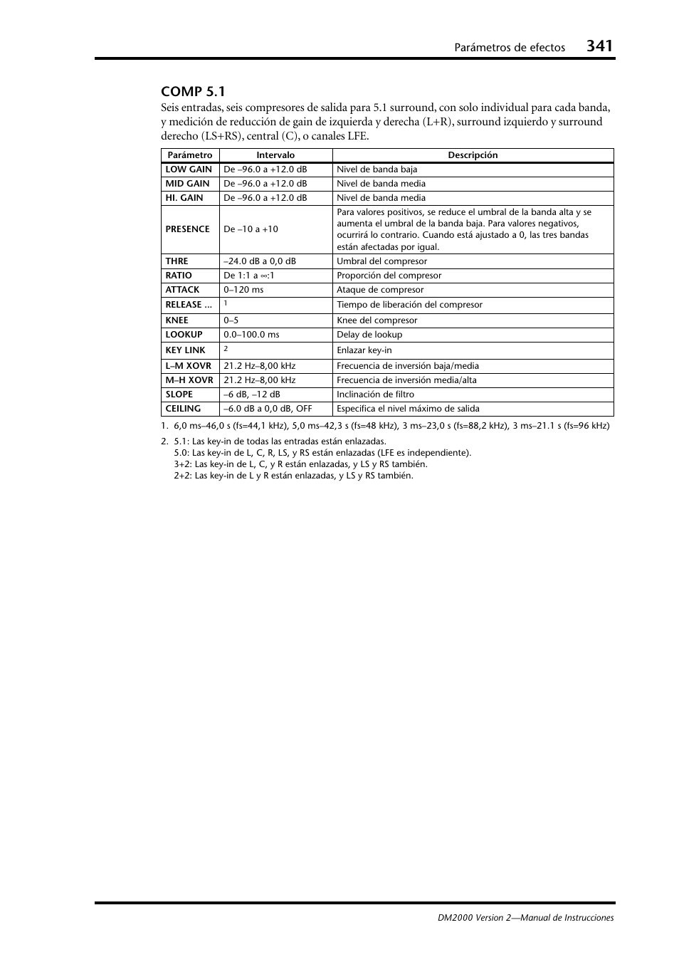 Comp 5.1, Parámetros de efectos | Yamaha DM 2000 User Manual | Page 341 / 410