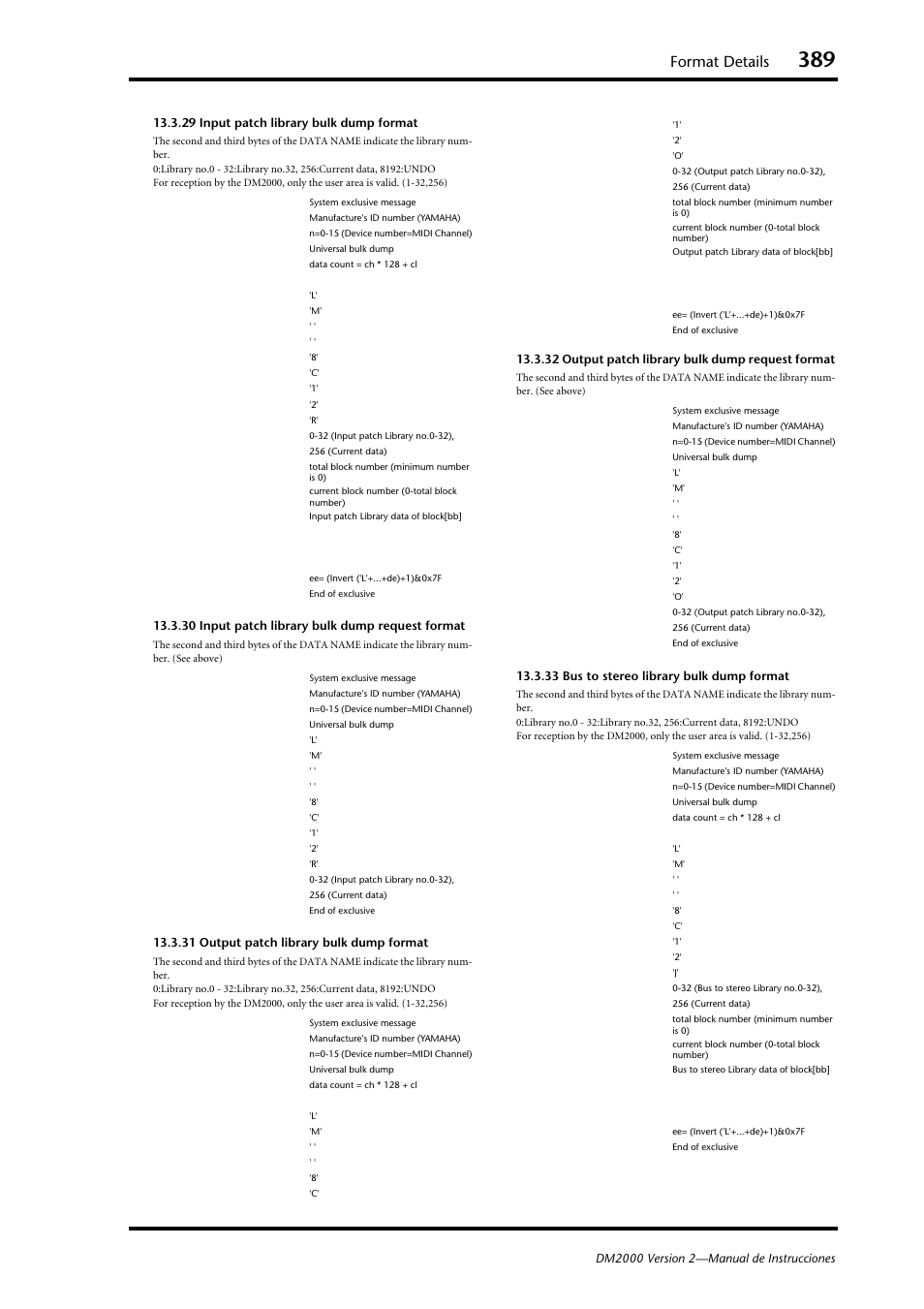 Format details | Yamaha DM 2000 User Manual | Page 389 / 410