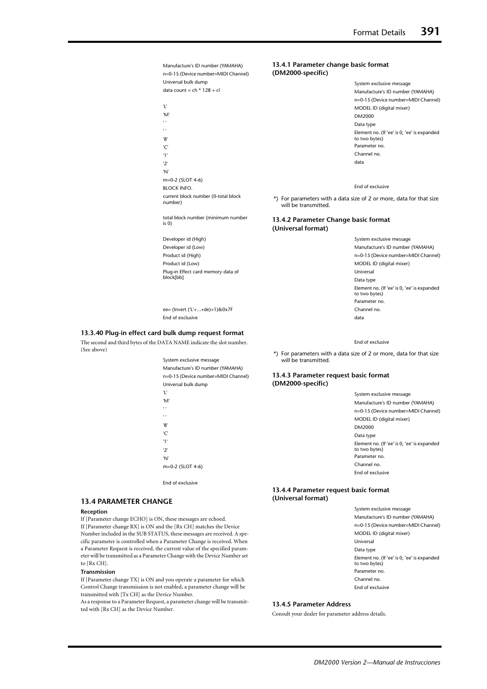Format details, 4 parameter change | Yamaha DM 2000 User Manual | Page 391 / 410
