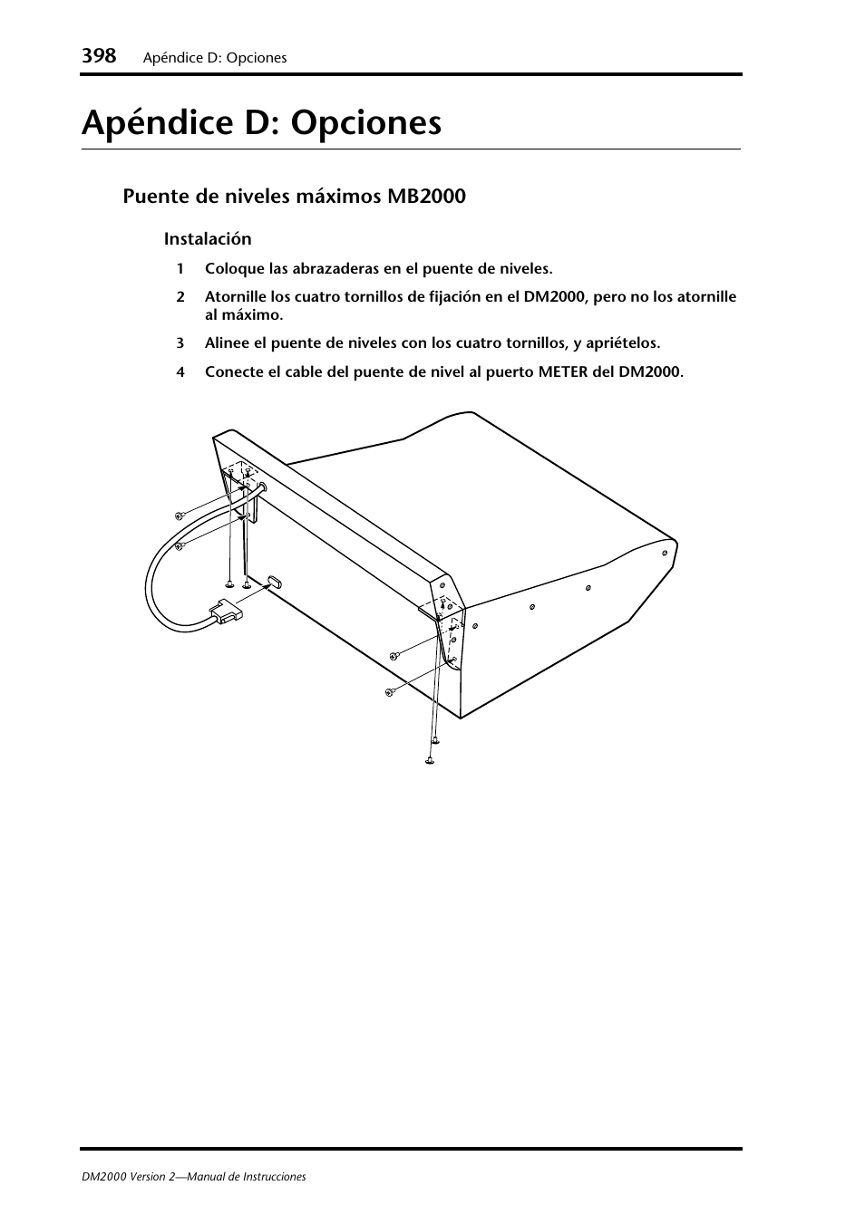 Apéndice d: opciones, Puente de niveles máximos mb2000 | Yamaha DM 2000 User Manual | Page 398 / 410