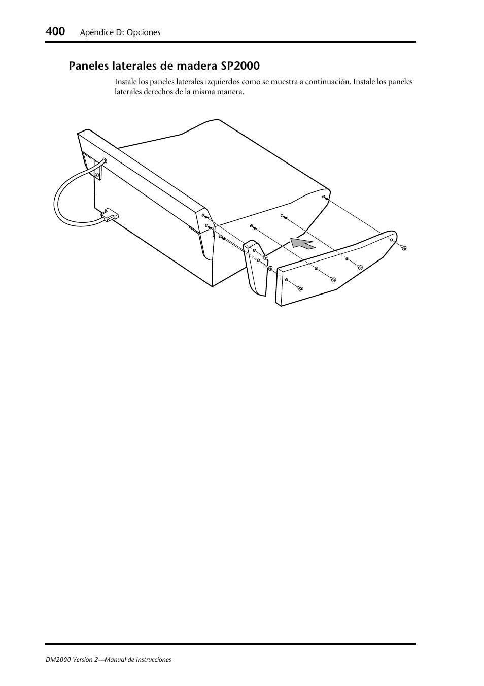 Paneles laterales de madera sp2000 | Yamaha DM 2000 User Manual | Page 400 / 410