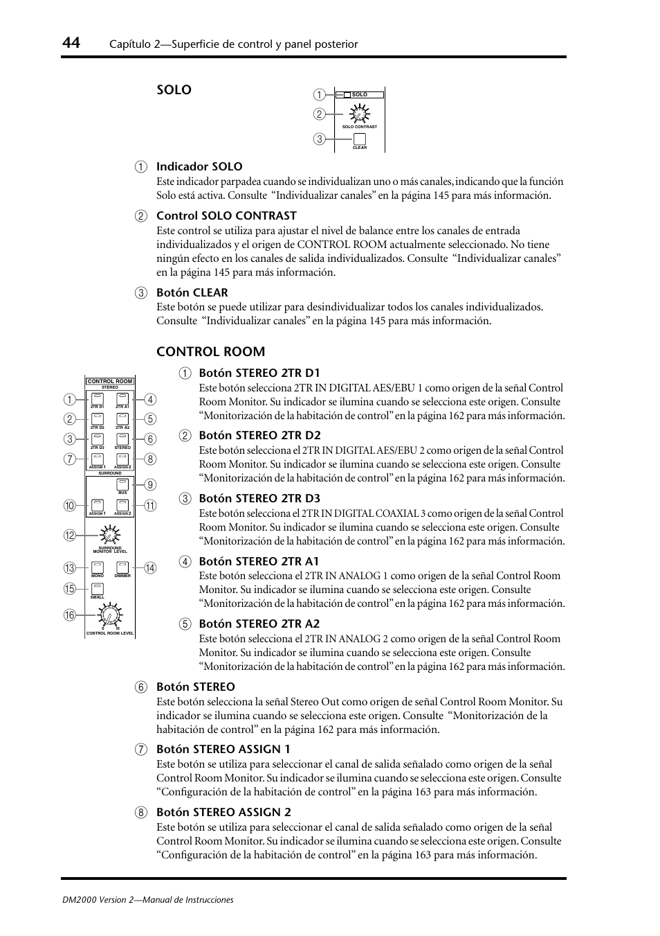 Solo a, Control room a | Yamaha DM 2000 User Manual | Page 44 / 410