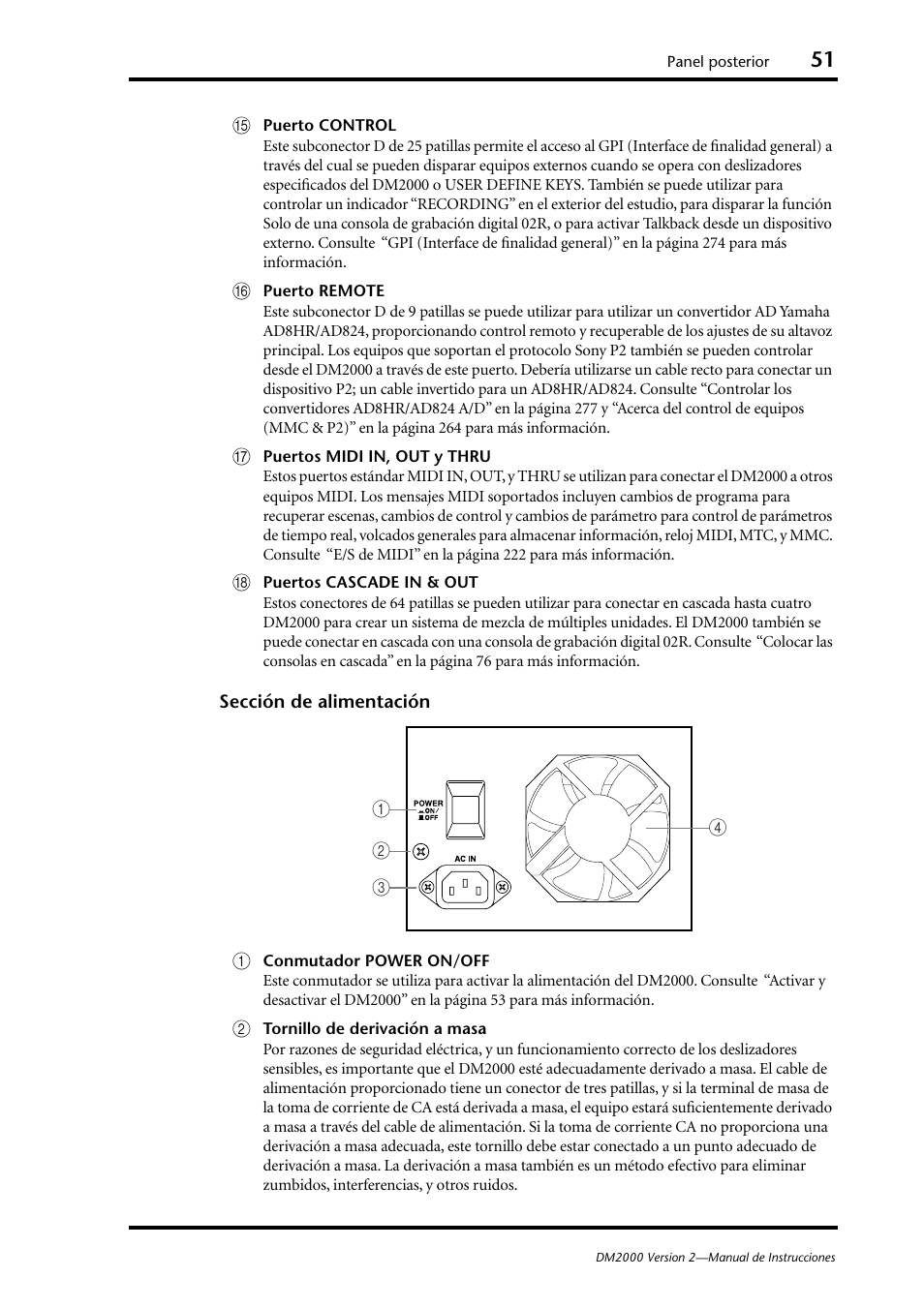 Sección de alimentación (p. 51) | Yamaha DM 2000 User Manual | Page 51 / 410