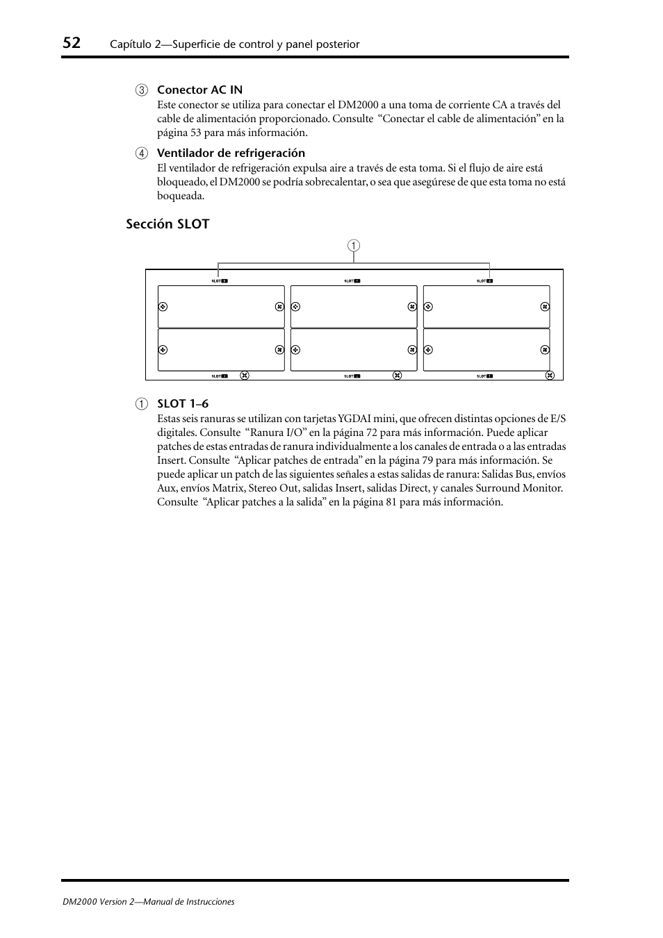 Sección slot (p. 52) | Yamaha DM 2000 User Manual | Page 52 / 410