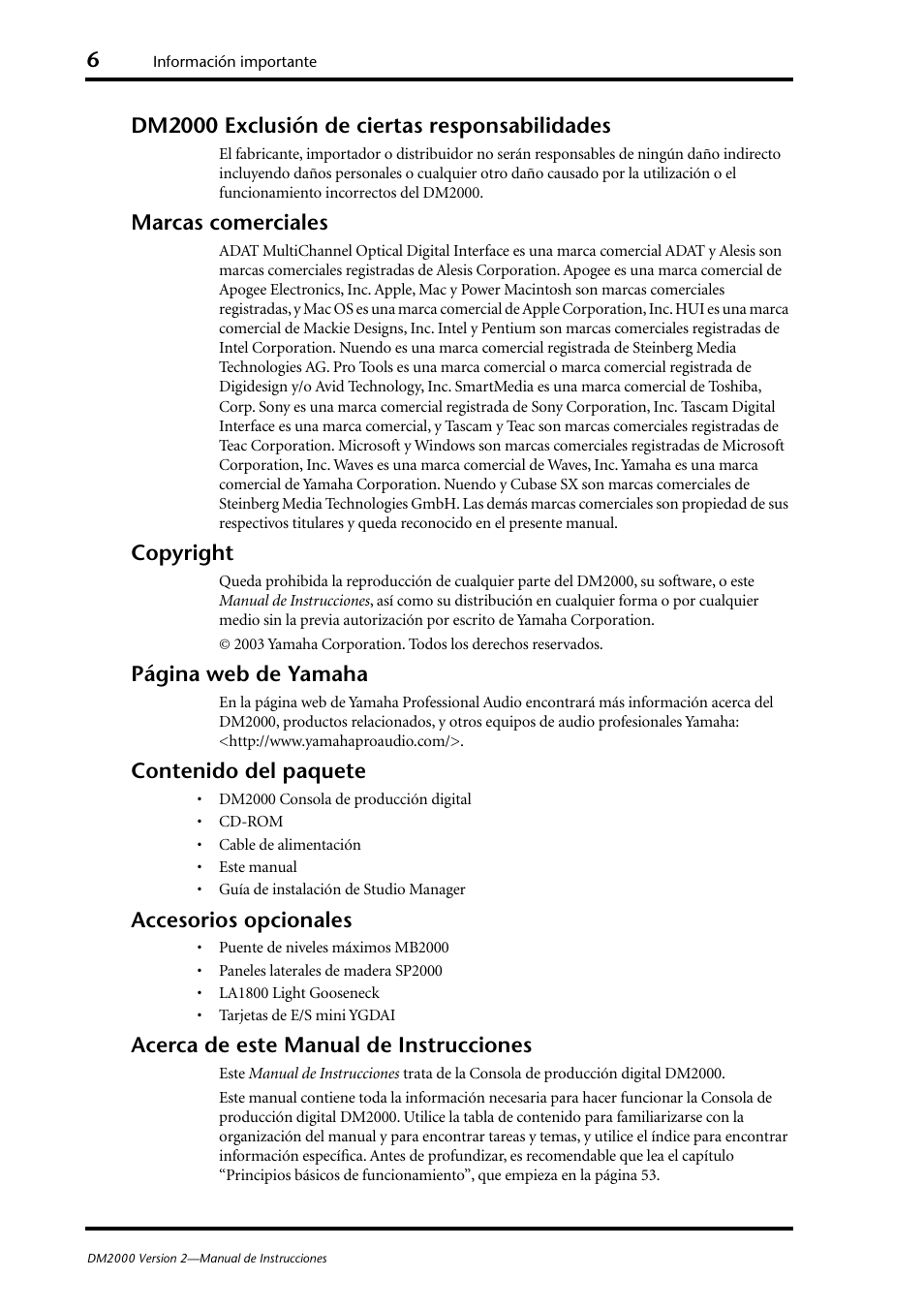 Yamaha DM 2000 User Manual | Page 6 / 410