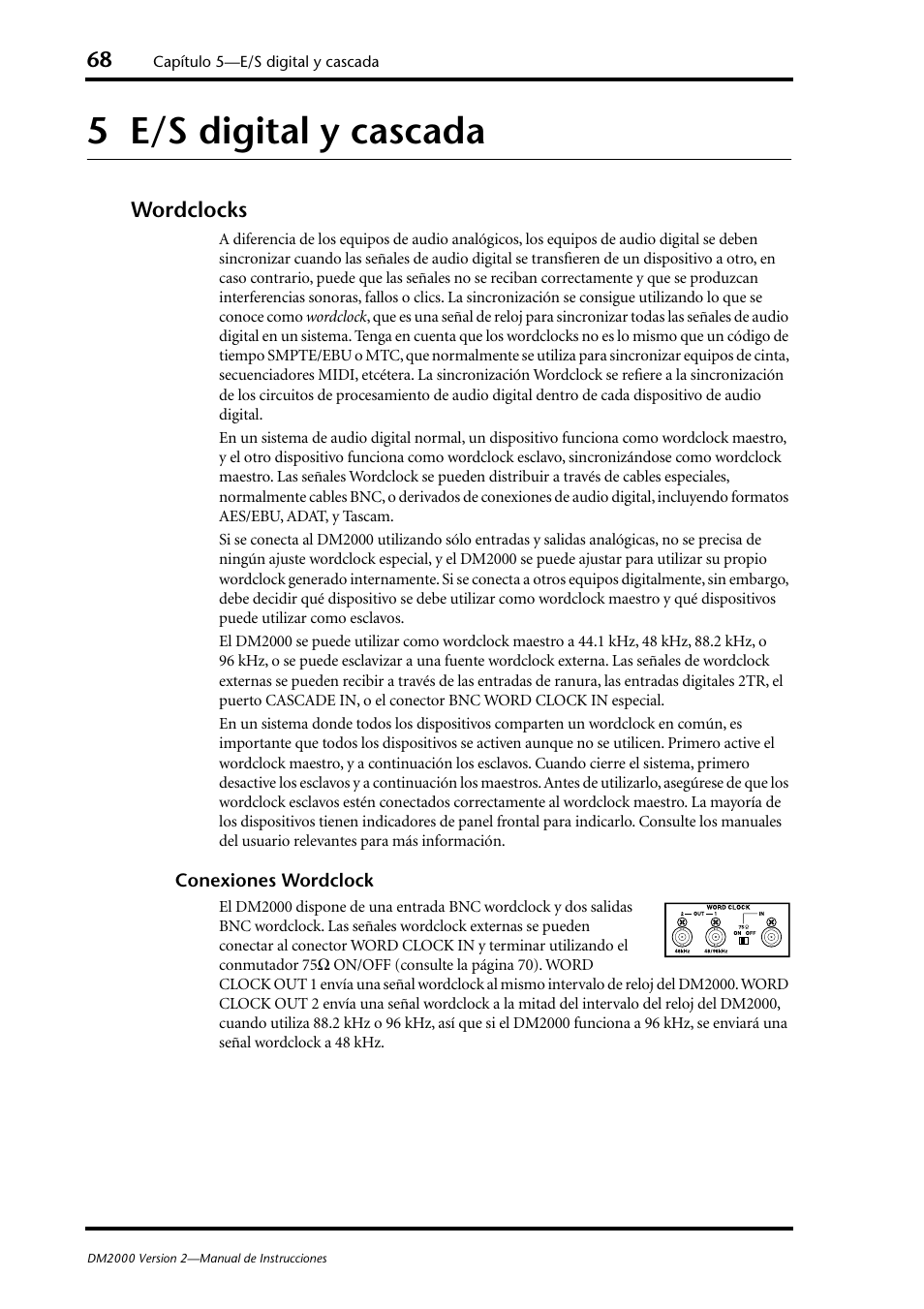 5 e/s digital y cascada, Wordclocks, E/s digital y cascada | Yamaha DM 2000 User Manual | Page 68 / 410