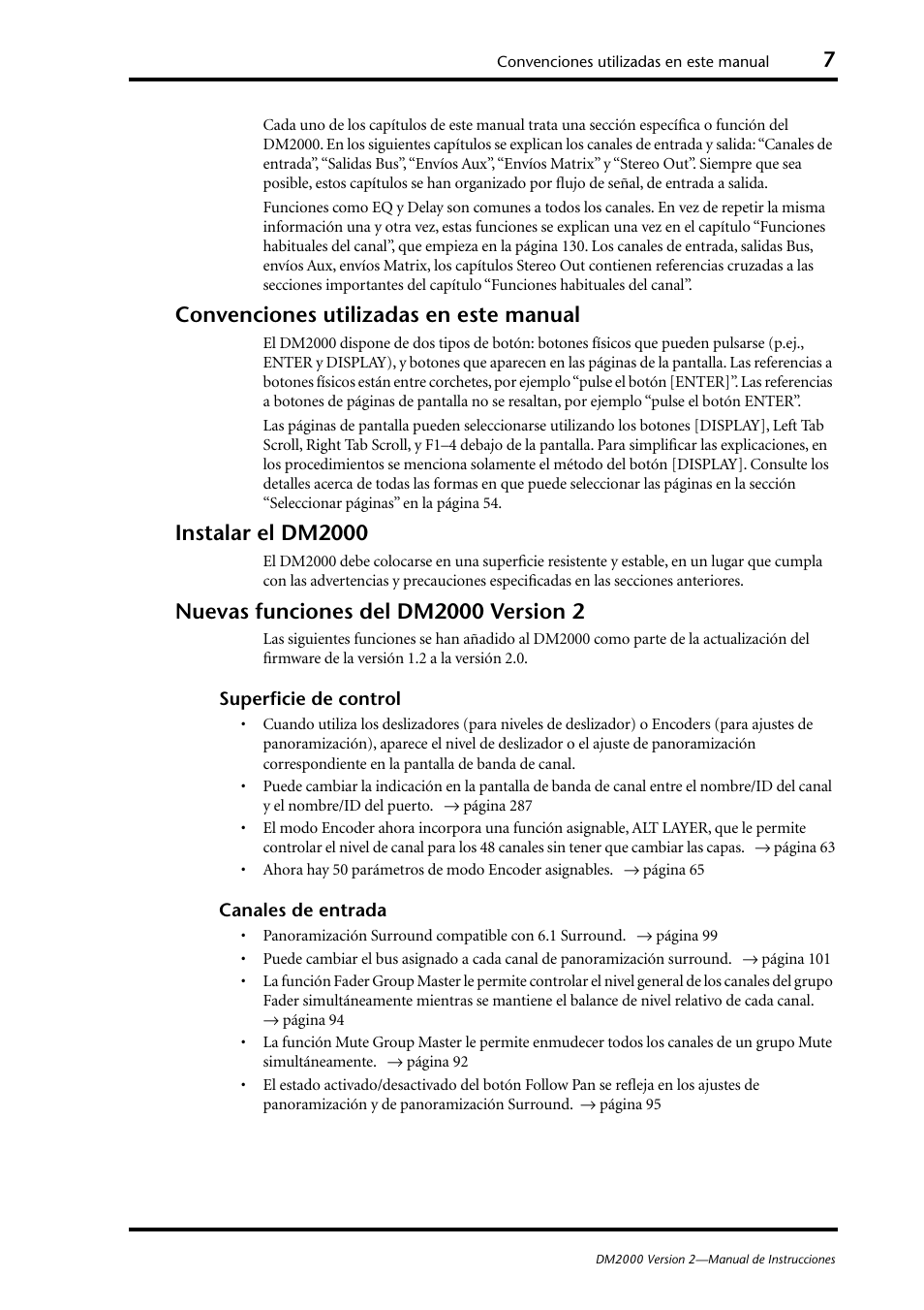 Convenciones utilizadas en este manual, Instalar el dm2000, Nuevas funciones del dm2000 version 2 | Yamaha DM 2000 User Manual | Page 7 / 410