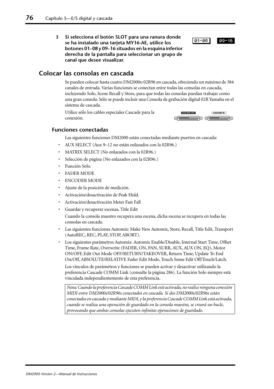 Colocar las consolas en cascada | Yamaha DM 2000 User Manual | Page 76 / 410