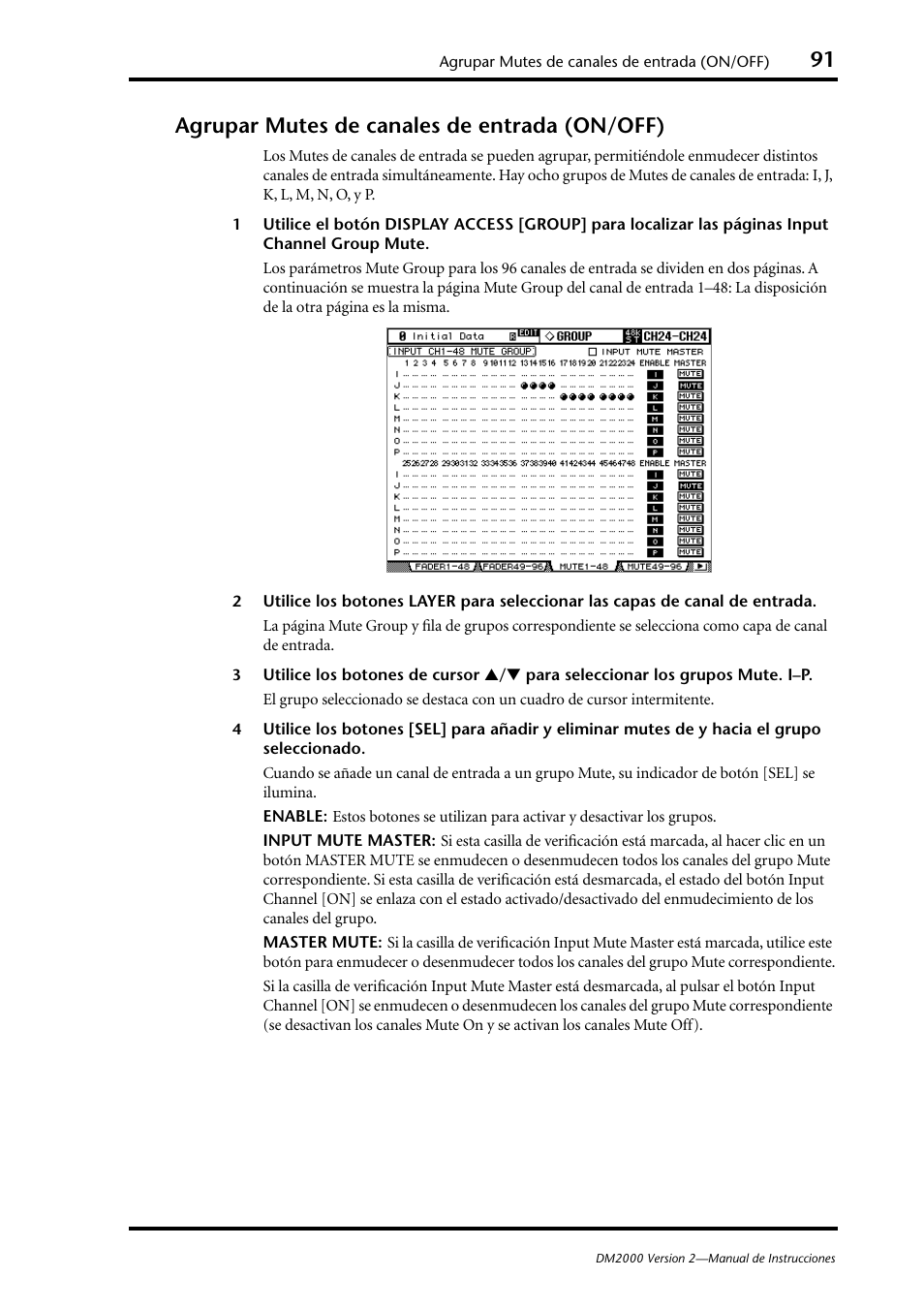 Agrupar mutes de canales de entrada (on/off) | Yamaha DM 2000 User Manual | Page 91 / 410