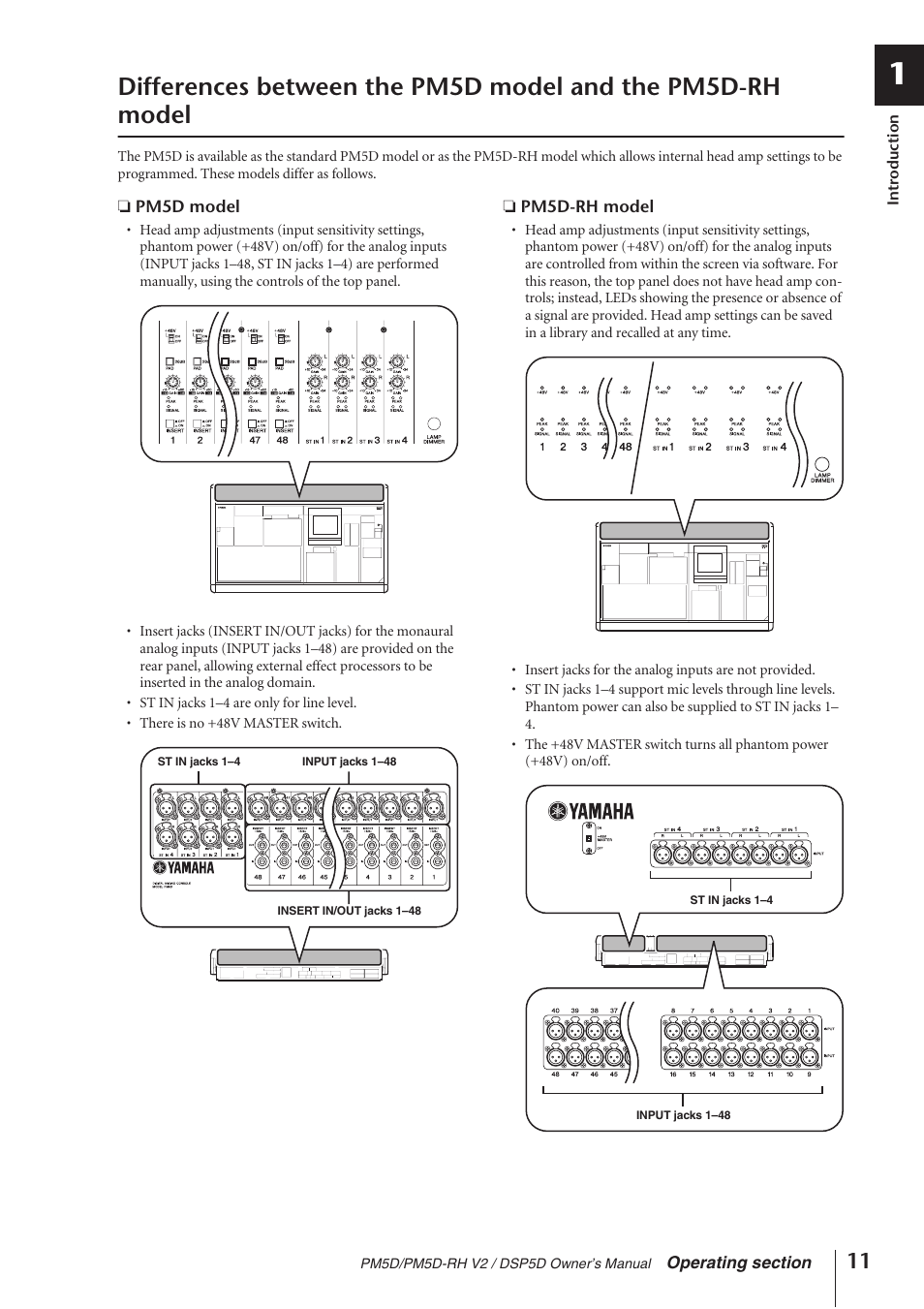 Differences between the pm5d model and, The pm5d-rh model | Yamaha DSP5D User Manual | Page 11 / 409