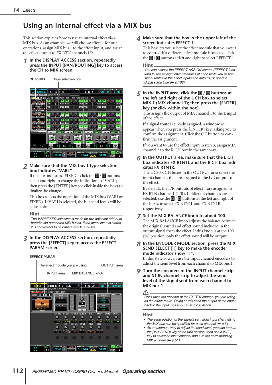 Using an internal effect via a mix bus | Yamaha DSP5D User Manual | Page 112 / 409