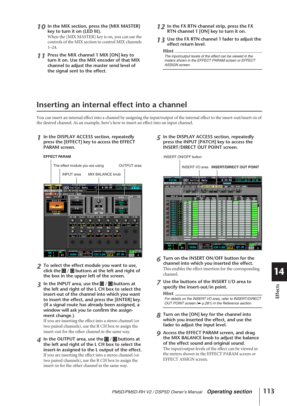 Inserting an internal effect into a channel | Yamaha DSP5D User Manual | Page 113 / 409