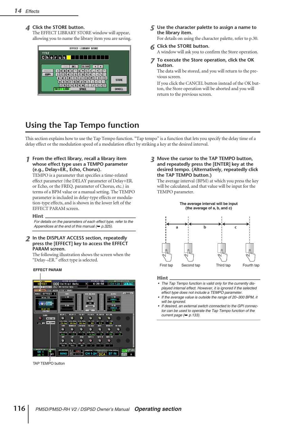 Using the tap tempo function | Yamaha DSP5D User Manual | Page 116 / 409