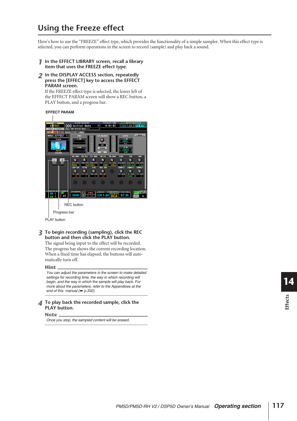 Using the freeze effect | Yamaha DSP5D User Manual | Page 117 / 409